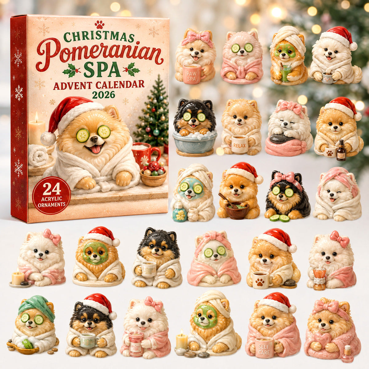 CHRISTMAS KICKOFF 40% OFF - Christmas Pomeranian Spa Advent Calendar 2026 - 24-Day Festive Countdown, Acrylic Charms Blind Box - Gift For Pomeranian Lovers