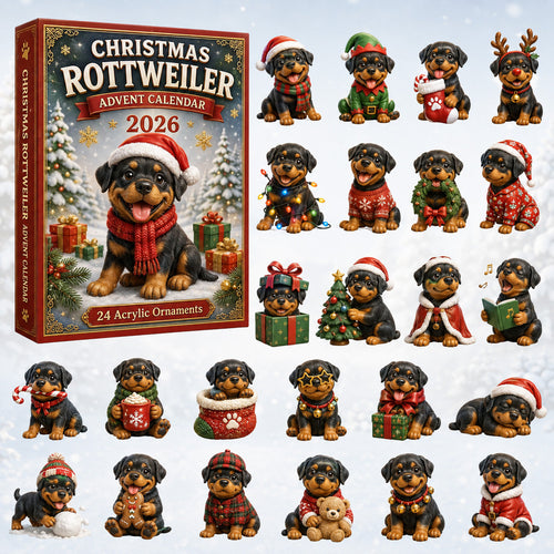 CHRISTMAS KICKOFF 40% OFF - Christmas Rottweiler Advent Calendar 2026 - 24-Day Festive Countdown, Acrylic Charms Blind Box - Gift For Rottweiler Lovers AC0HT194