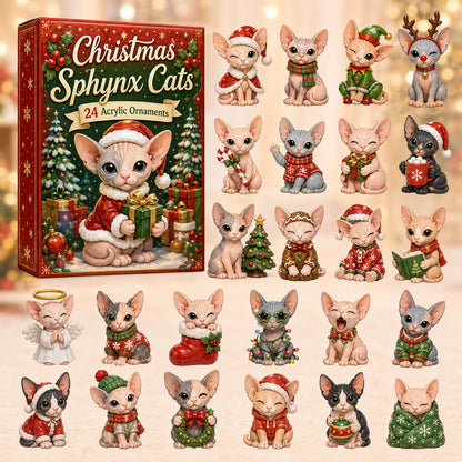 CHRISTMAS KICKOFF 40% OFF - Christmas Sphynx Cat Advent Calendar 2026 - 24-Day Festive Countdown, Acrylic Charms Blind Box - Gift For Cat Lovers
