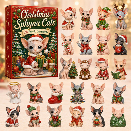 CHRISTMAS KICKOFF 40% OFF - Christmas Sphynx Cat Advent Calendar 2026 - 24-Day Festive Countdown, Acrylic Charms Blind Box - Gift For Cat Lovers