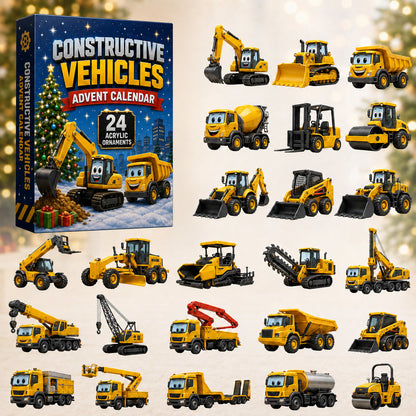 CHRISTMAS KICKOFF 40% OFF - Constructive Vehicles Advent Calendar 2026 - 24-Day Festive Countdown, Acrylic Charms Blind Box - Gift For Kids, Family & Friends