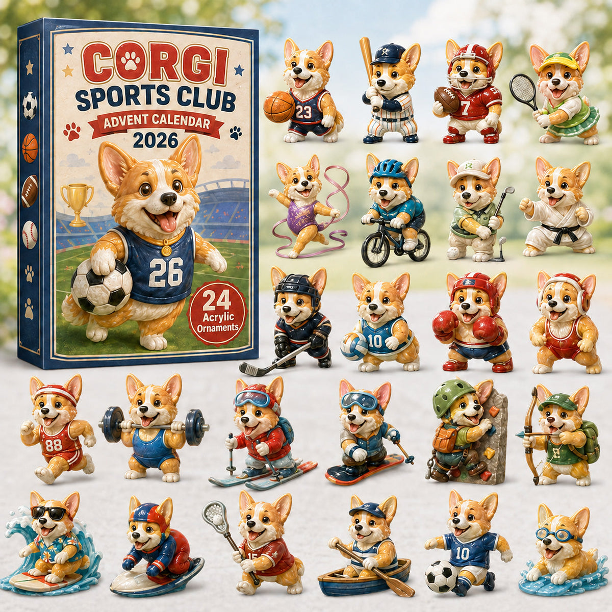 CHRISTMAS KICKOFF 40% OFF - Corgi Sports Club Advent Calendar 2026 - 24-Day Festive Countdown, Acrylic Charms Blind Box - Gift For Corgi Lovers