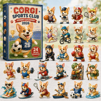CHRISTMAS KICKOFF 40% OFF - Corgi Sports Club Advent Calendar 2026 - 24-Day Festive Countdown, Acrylic Charms Blind Box - Gift For Corgi Lovers