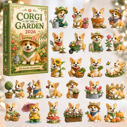 CHRISTMAS KICKOFF 40% OFF - Corgi in the Garden Advent Calendar 2026 - 24-Day Festive Countdown, Acrylic Charms Blind Box - Gift For Corgi Lovers