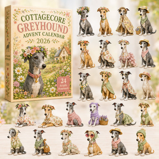 CHRISTMAS KICKOFF 40% OFF - Cottagecore Greyhound Advent Calendar 2026 - 24-Day Festive Countdown, Acrylic Charms Blind Box - Gift For Greyhound Lovers AC0HT409