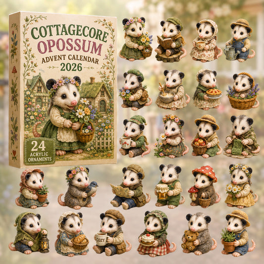 CHRISTMAS KICKOFF 40% OFF - Cottagecore Opossum Advent Calendar 2026 - 24-Day Festive Countdown, Acrylic Charms Blind Box - Gift For Opossum Lovers AC0HT509