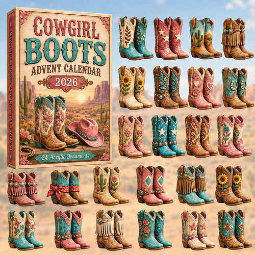 CHRISTMAS KICKOFF 40% OFF - Cowgirl Boots Advent Calendar 2026 - 24-Day Festive Countdown, Acrylic Charms Blind Box - Gift For Family & Friends