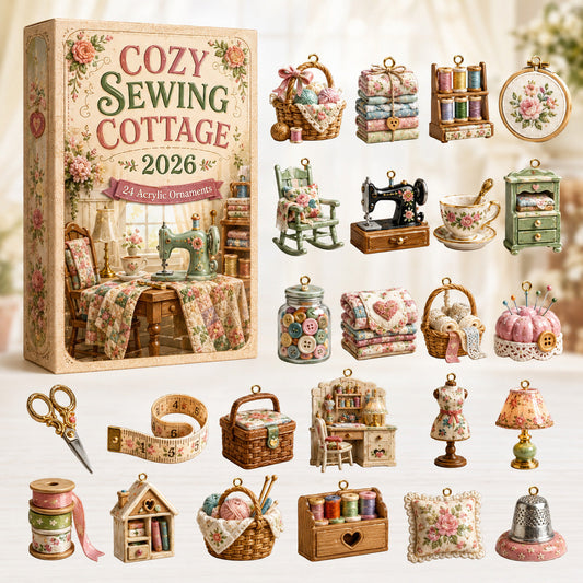 CHRISTMAS KICKOFF 40% OFF - Cozy Sewing Cottage Advent Calendar 2026 - 24-Day Festive Countdown, Acrylic Charms Blind Box - Gift For Sewing Lovers AC0HT520