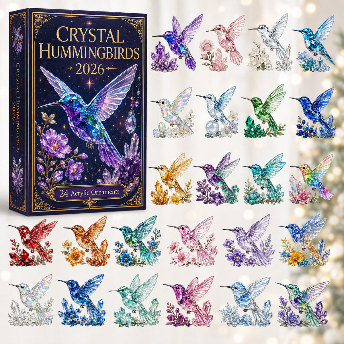 CHRISTMAS KICKOFF 40% OFF - Crystal Hummingbirds Advent Calendar 2026 - 24-Day Festive Countdown, Acrylic Charms Blind Box - Gift For Hummingbird Lovers AC0HT440