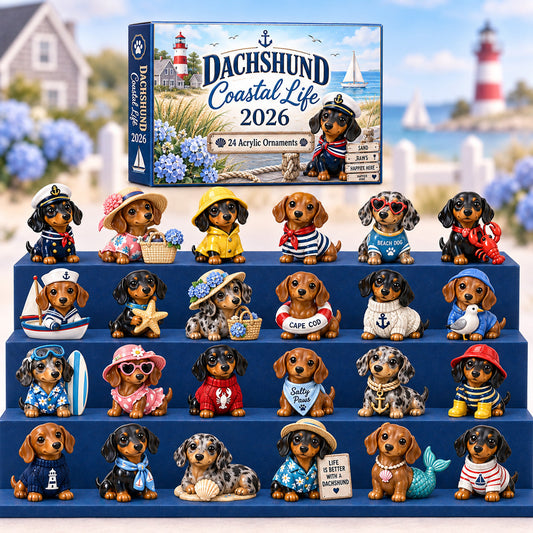 CHRISTMAS KICKOFF 40% OFF - Dachshund Coastal Life Advent Calendar 2026 - 24-Day Festive Countdown, Acrylic Charms Blind Box - Gift For Dachshund Lovers AC0HT571