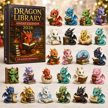 CHRISTMAS KICKOFF 40% OFF - Dragon Library Advent Calendar 2026 - 24-Day Festive Countdown, Acrylic Charms Blind Box - Gift For Dragon Lovers