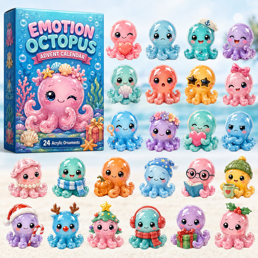 CHRISTMAS KICKOFF 40% OFF - Emotion Octopus Advent Calendar 2026 - 24-Day Festive Countdown, Acrylic Charms Blind Box - Gift For Family & Friends, Ocean Lovers