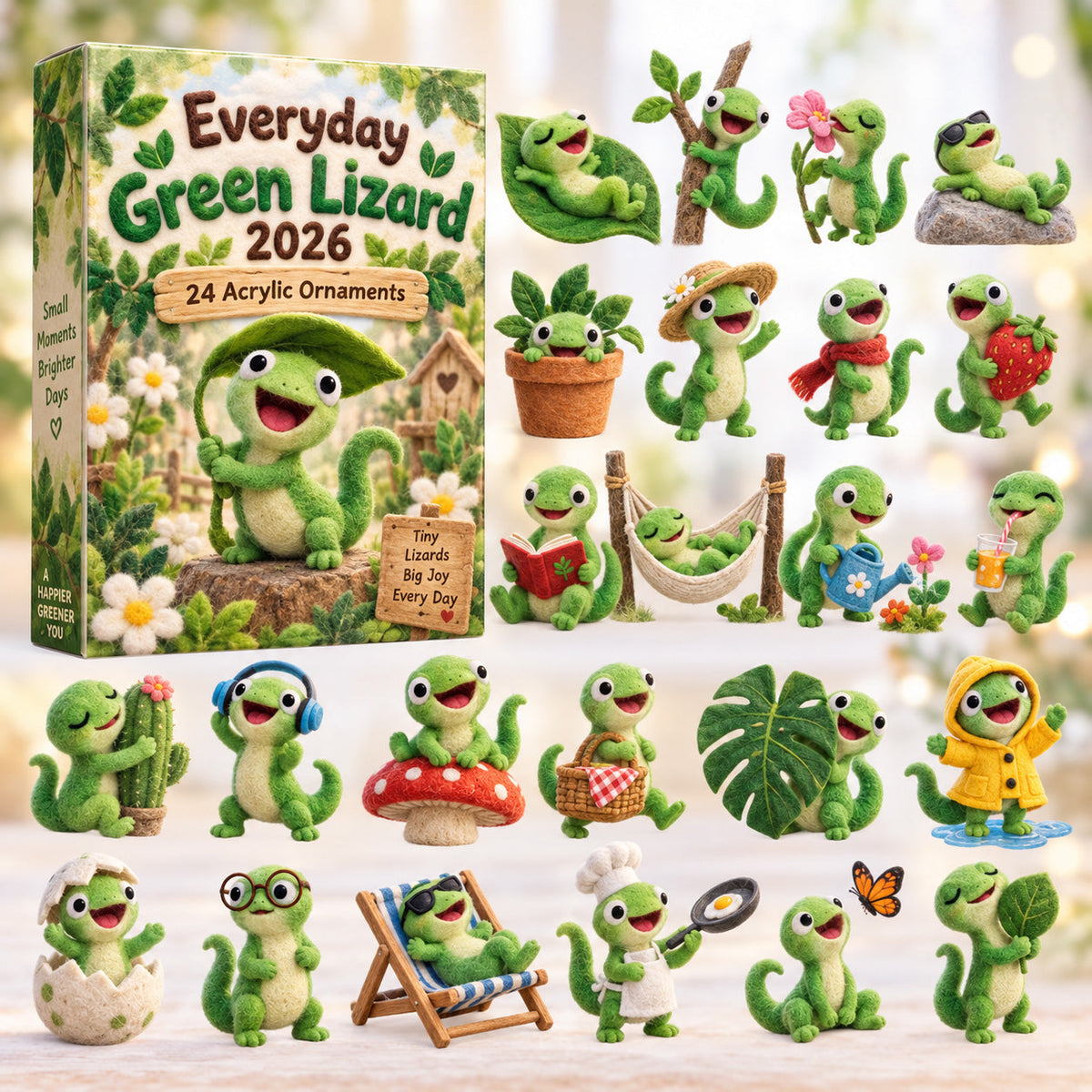 CHRISTMAS KICKOFF 40% OFF - Everyday Green Lizard Advent Calendar 2026 - 24-Day Festive Countdown, Acrylic Charms Blind Box - Gift For Lizard Lovers AC0HT647