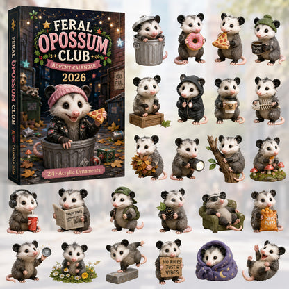 CHRISTMAS KICKOFF 40% OFF - Feral Opossum Club Advent Calendar 2026 - 24-Day Festive Countdown, Acrylic Charms Blind Box - Gift For Opossum Lovers AC0HT507
