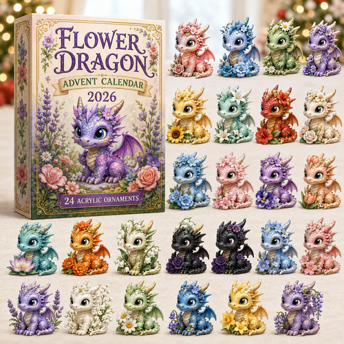 CHRISTMAS KICKOFF 40% OFF - Flower Dragon Advent Calendar 2026 - 24-Day Festive Countdown, Acrylic Charms Blind Box - Gift For Dragon Lovers
