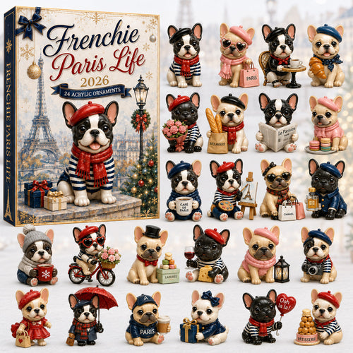 CHRISTMAS KICKOFF 40% OFF - Frenchie Paris Life Advent Calendar 2026 - 24-Day Festive Countdown, Acrylic Charms Blind Box - Gift For French Bulldog Lovers AC0HT187