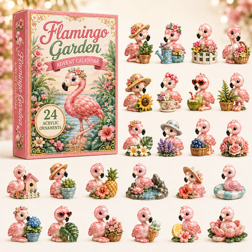 CHRISTMAS KICKOFF 40% OFF - Garden Flamingo Advent Calendar 2026 - 24-Day Festive Countdown, Acrylic Charms Blind Box - Gift For Flamingo Lovers
