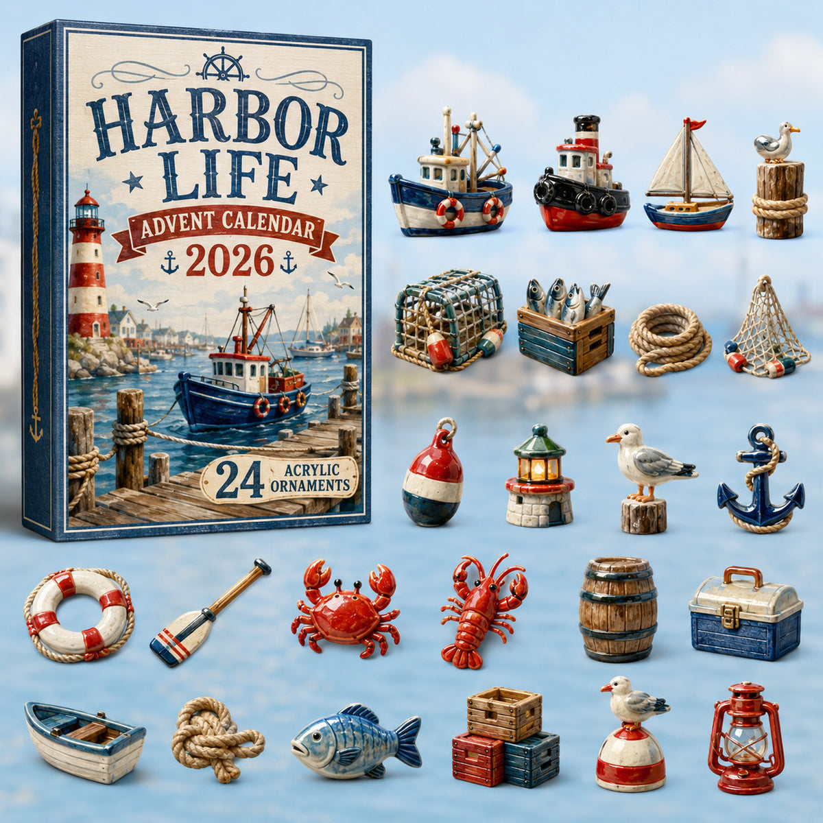 CHRISTMAS KICKOFF 40% OFF - Harbor Life Advent Calendar 2026 - 24-Day Festive Countdown, Acrylic Charms Blind Box - Gift For Ocean Lovers, Family & Friends AC0HT229
