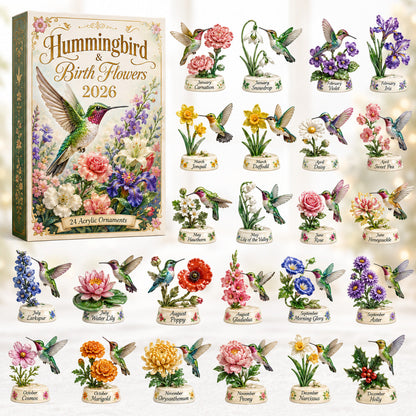 CHRISTMAS KICKOFF 40% OFF - Hummingbird & Birth Flowers Advent Calendar 2026 - 24-Day Festive Countdown, Acrylic Charms Blind Box - Gift For Hummingbird Lovers AC0HT439