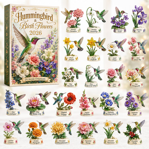 CHRISTMAS KICKOFF 40% OFF - Hummingbird & Birth Flowers Advent Calendar 2026 - 24-Day Festive Countdown, Acrylic Charms Blind Box - Gift For Hummingbird Lovers AC0HT439