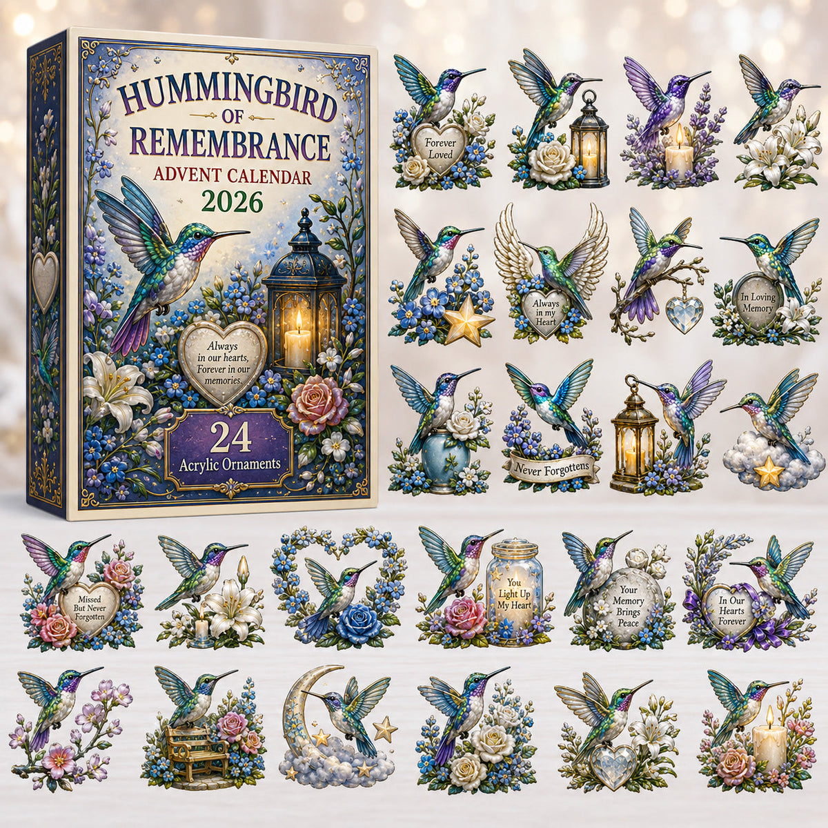 CHRISTMAS KICKOFF 40% OFF - Hummingbird of Remembrance Advent Calendar 2026 - 24-Day Festive Countdown, Acrylic Charms Blind Box - Gift For Hummingbird Lovers AC0HT442
