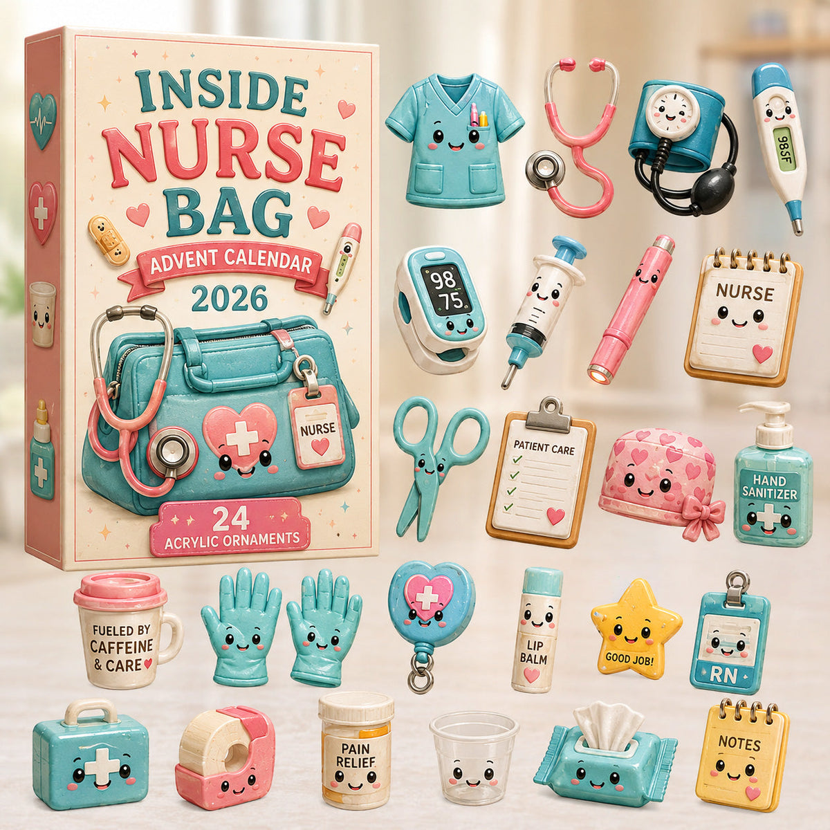 CHRISTMAS KICKOFF 40% OFF - Inside Nurse Bag Advent Calendar 2026 - 24-Day Festive Countdown, Acrylic Charms Blind Box - Gift For Nurses AC0HT325