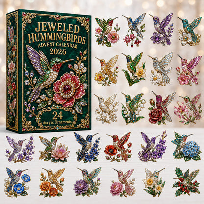 CHRISTMAS KICKOFF 40% OFF - Jeweled Hummingbirds Advent Calendar 2026 - 24-Day Festive Countdown, Acrylic Charms Blind Box - Gift For Hummingbird Lovers AC0HT441