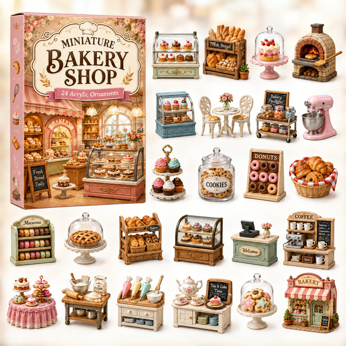 CHRISTMAS KICKOFF 40% OFF - Miniature Bakery Shop Advent Calendar 2026 - 24-Day Festive Countdown, Acrylic Charms Blind Box - Gift For Baking Lovers AC0HT448