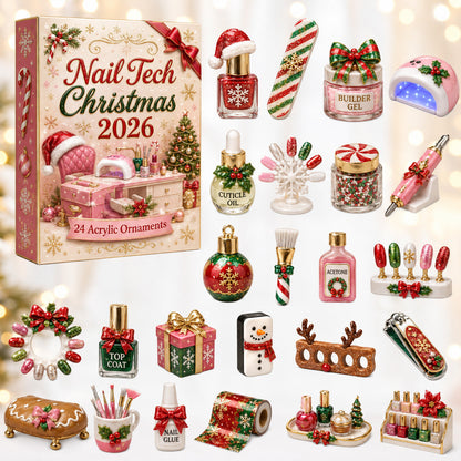 CHRISTMAS KICKOFF 40% OFF - Nail Tech Christmas Advent Calendar 2026 - 24-Day Festive Countdown, Acrylic Charms Blind Box - Gift For Nail Technicians AC0HT320