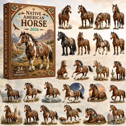 CHRISTMAS KICKOFF 40% OFF - Native American Horse Advent Calendar 2026 - 24-Day Festive Countdown, Acrylic Charms Blind Box - Gift For Horse Lovers AC0HT504