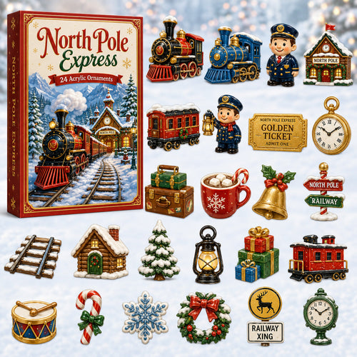 CHRISTMAS KICKOFF 40% OFF - North Pole Express Advent Calendar 2026 - 24-Day Festive Countdown, Acrylic Charms Blind Box - Gift For Family & Friends