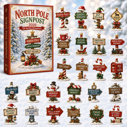 CHRISTMAS KICKOFF 40% OFF - North Pole Signposts Advent Calendar 2026 - 24-Day Festive Countdown, Acrylic Charms Blind Box - Gift For Family & Friends