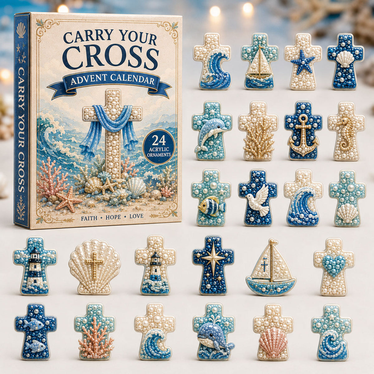 CHRISTMAS KICKOFF 40% OFF - Ocean Crosses Advent Calendar 2026 - 24-Day Festive Countdown, Acrylic Charms Blind Box - Gift For Family