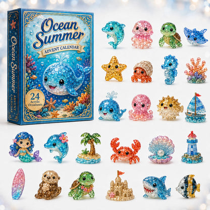 CHRISTMAS KICKOFF 40% OFF - Ocean Summer Advent Calendar 2026 - 24-Day Festive Countdown, Acrylic Charms Blind Box - Gift For Ocean Lovers
