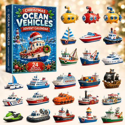 CHRISTMAS KICKOFF 40% OFF - Ocean Vehicles Advent Calendar 2026 - 24-Day Festive Countdown, Acrylic Charms Blind Box - Gift For Kids, Family & Friends