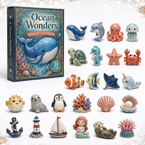 CHRISTMAS KICKOFF 40% OFF - Ocean Wonders Advent Calendar 2026 - 24-Day Festive Countdown, Acrylic Charms Blind Box - Gift For Ocean Lovers