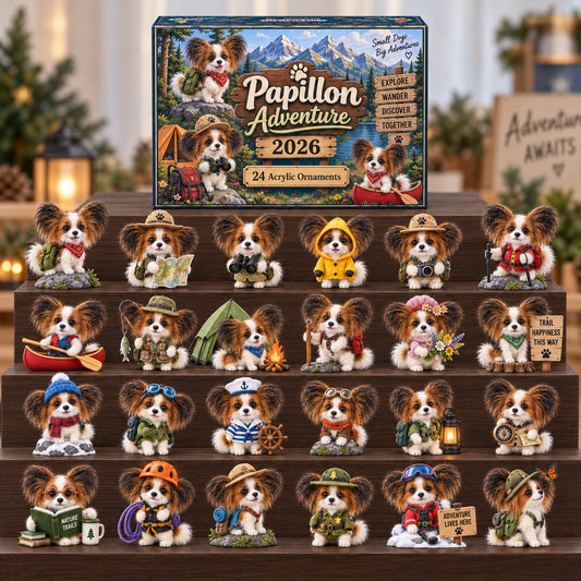 CHRISTMAS KICKOFF 40% OFF - Papillon Adventure Advent Calendar 2026 - 24-Day Festive Countdown, Acrylic Charms Blind Box - Gift For Papillon Dog Lovers AC0HT578