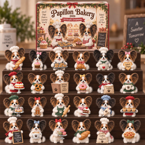 CHRISTMAS KICKOFF 40% OFF - Papillon Bakery Advent Calendar 2026 - 24-Day Festive Countdown, Acrylic Charms Blind Box - Gift For Papillon Dog Lovers AC0HT577