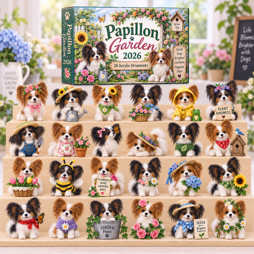 CHRISTMAS KICKOFF 40% OFF - Papillon Garden Advent Calendar 2026 - 24-Day Festive Countdown, Acrylic Charms Blind Box - Gift For Papillon Dog Lovers AC0HT582