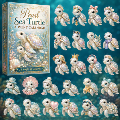 CHRISTMAS KICKOFF 40% OFF - Pearl Baby Turtle Advent Calendar 2026 - 24-Day Festive Countdown, Acrylic Charms Blind Box - Gift For Sea Turtle Lovers