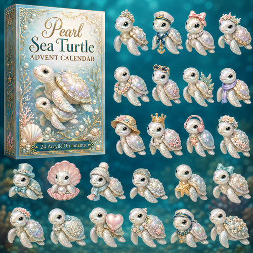 CHRISTMAS KICKOFF 40% OFF - Pearl Baby Turtle Advent Calendar 2026 - 24-Day Festive Countdown, Acrylic Charms Blind Box - Gift For Sea Turtle Lovers