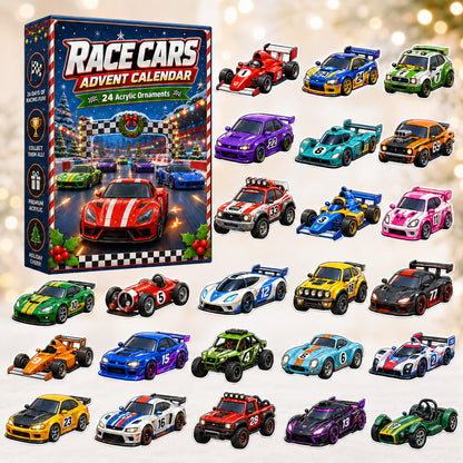 CHRISTMAS KICKOFF 40% OFF - Race Cars Advent Calendar 2026 - 24-Day Festive Countdown, Acrylic Charms Blind Box - Gift For Kids, Family & Friends