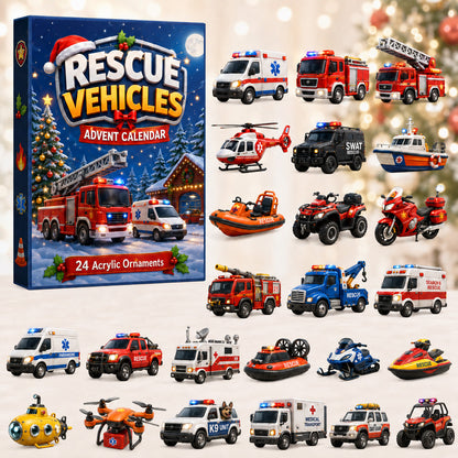 CHRISTMAS KICKOFF 40% OFF - Rescue Vehicles Advent Calendar 2026 - 24-Day Festive Countdown, Acrylic Charms Blind Box - Gift For Kids, Family & Friends