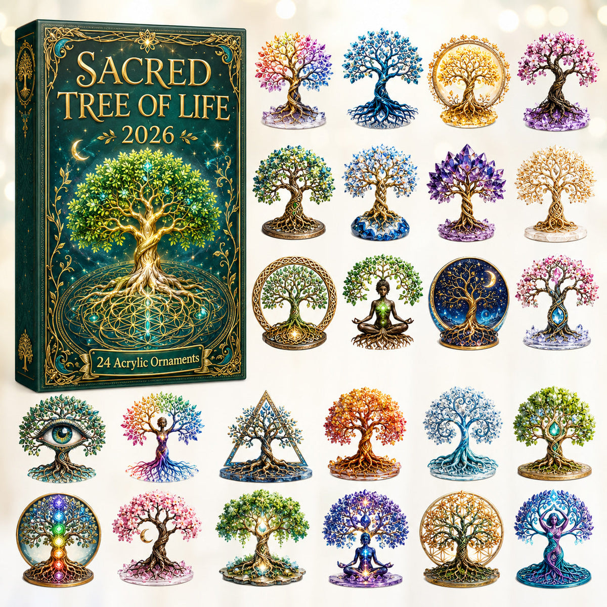 CHRISTMAS KICKOFF 40% OFF - Sacred Tree Of Life Advent Calendar 2026 - 24-Day Festive Countdown, Acrylic Charms Blind Box - Gift For Family & Friends AC0HT303