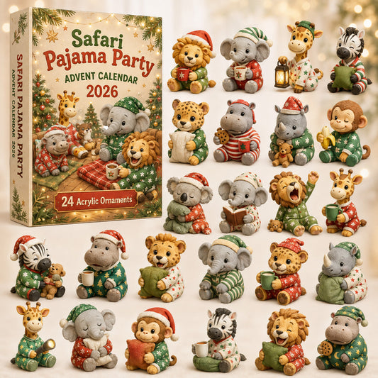 CHRISTMAS KICKOFF 40% OFF - Safari Pajama Party Advent Calendar 2026 - 24-Day Festive Countdown, Acrylic Charms Blind Box - Gift For Safari Lovers AC0HT542