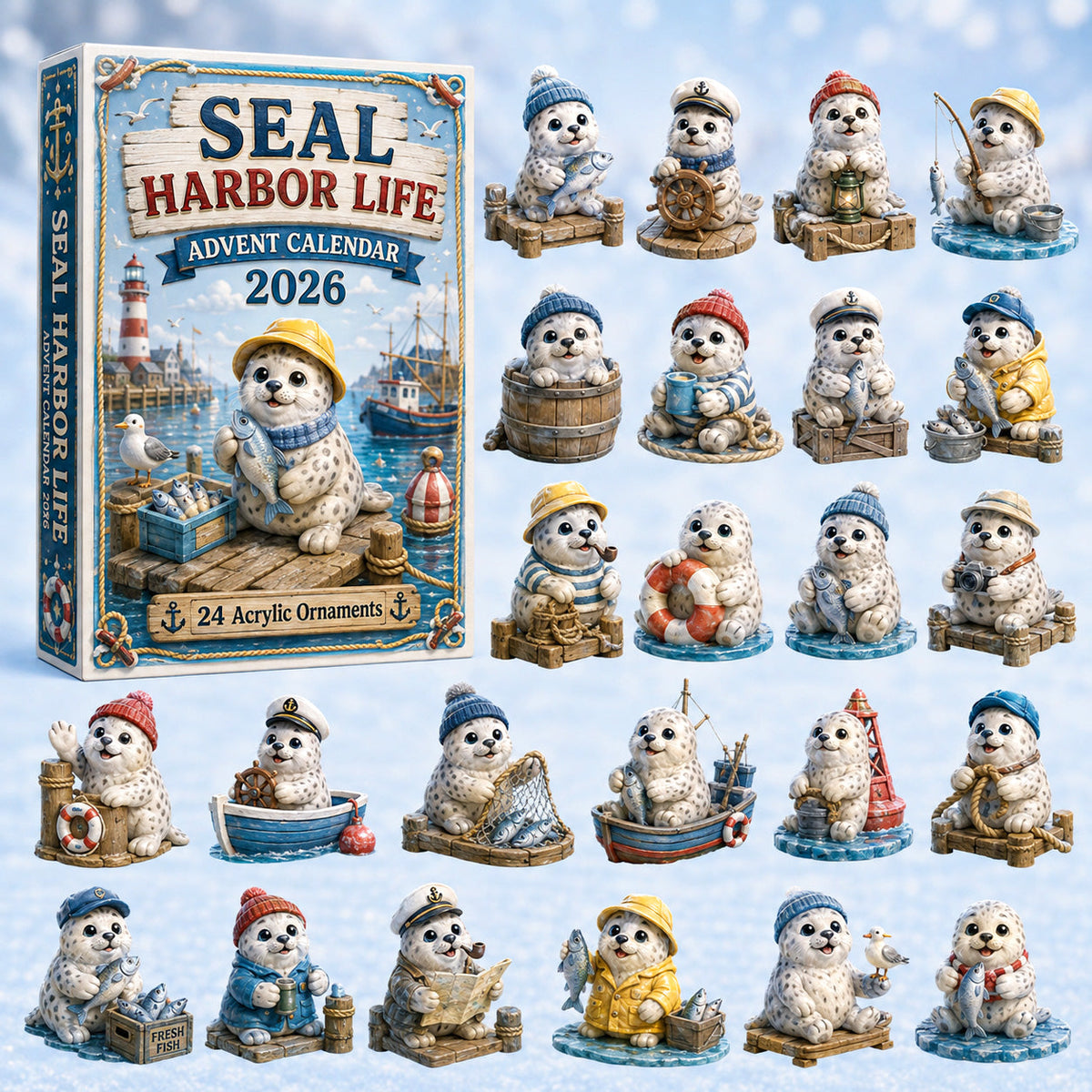 CHRISTMAS KICKOFF 40% OFF - Seal Harbor Life Advent Calendar 2026 - 24-Day Festive Countdown, Acrylic Charms Blind Box - Gift For Seal Lovers AC0HT487