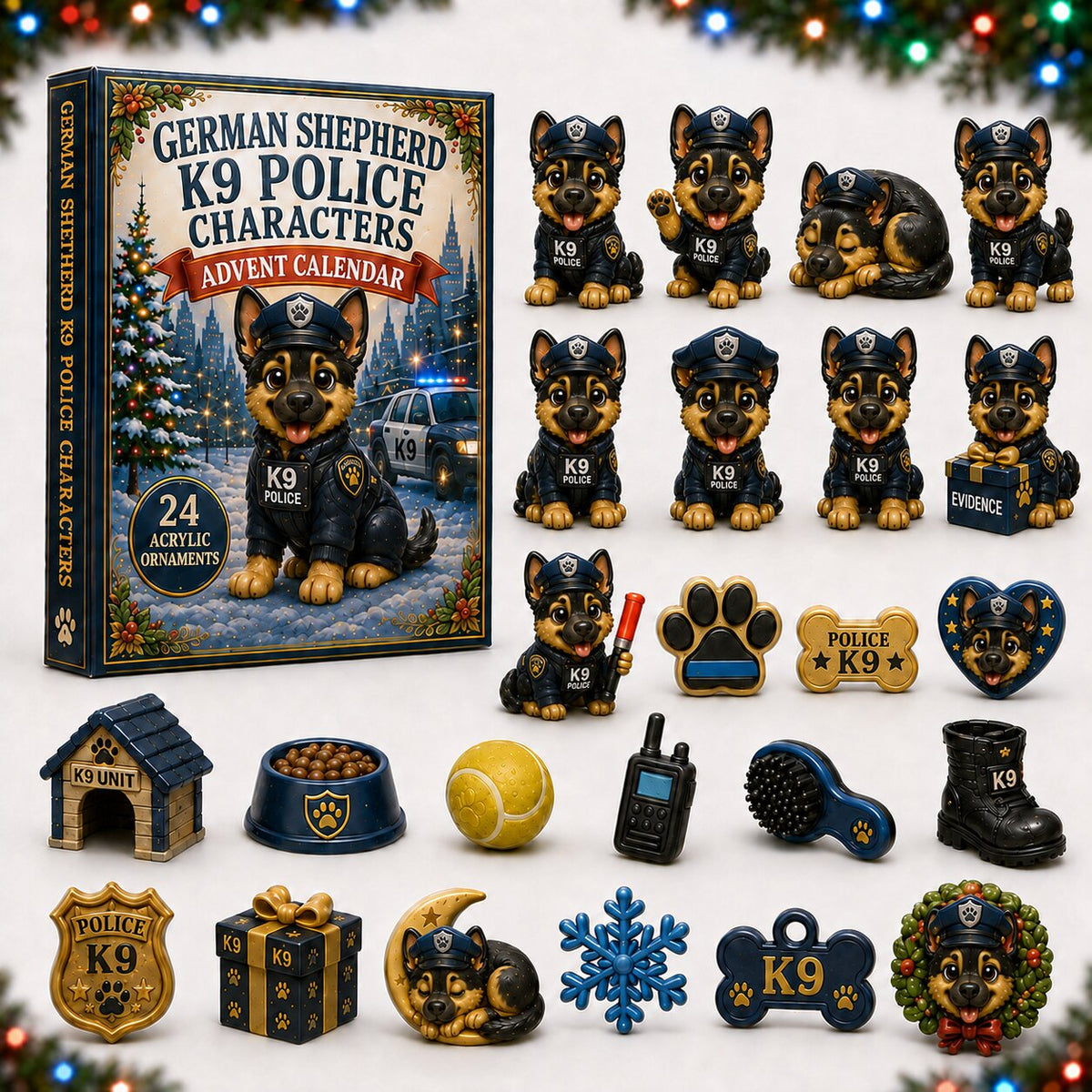 CHRISTMAS KICKOFF 40% OFF - Shepherd Police Advent Calendar 2026 - 24-Day Festive Countdown, Acrylic Charms Blind Box - Gift For Dog Lovers