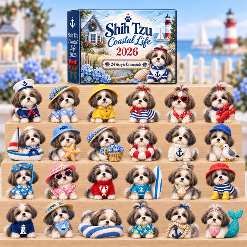 CHRISTMAS KICKOFF 40% OFF - Shih Tzu Coastal Life Advent Calendar 2026 - 24-Day Festive Countdown, Acrylic Charms Blind Box - Gift For Shih Tzu Lovers AC0HT587