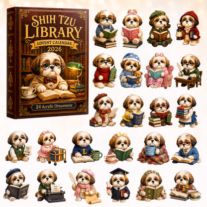 CHRISTMAS KICKOFF 40% OFF - Shih Tzu Library Advent Calendar 2026 - 24-Day Festive Countdown, Acrylic Charms Blind Box - Gift For Shih Tzu Lovers AC0HT585