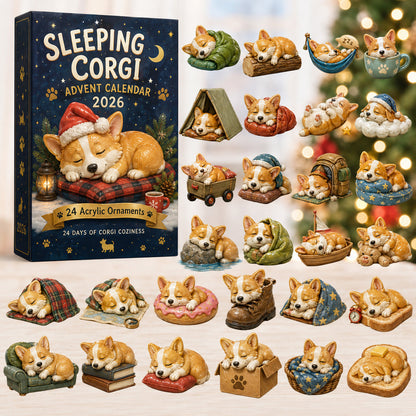 CHRISTMAS KICKOFF 40% OFF - Sleeping Corgi Advent Calendar 2026 - 24-Day Festive Countdown, Acrylic Charms Blind Box - Gift For Corgi Lovers